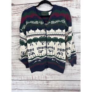 Womens VTG Northern Reflections Parkhurst Cardigan Sweater Navy Sheep Farm Sz M